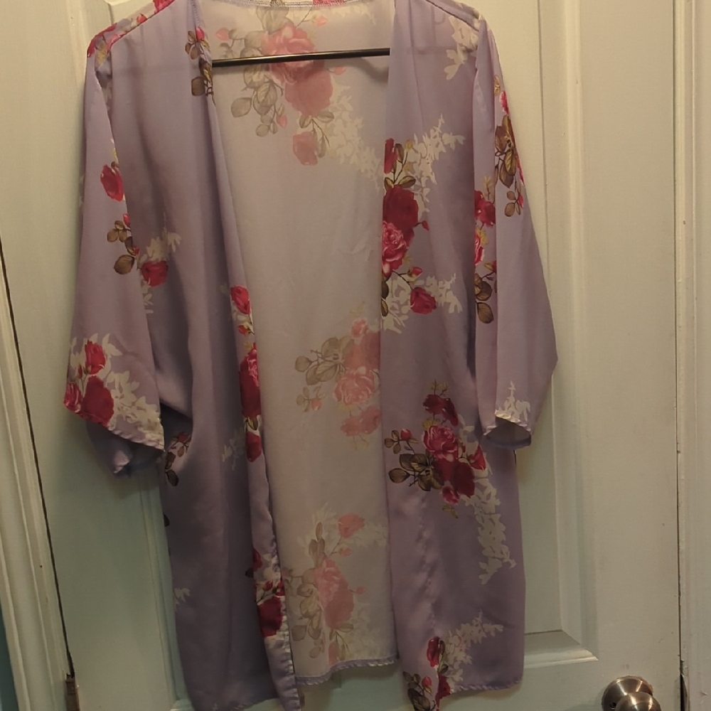 Floral Kimono Robe in Lavender and Pink